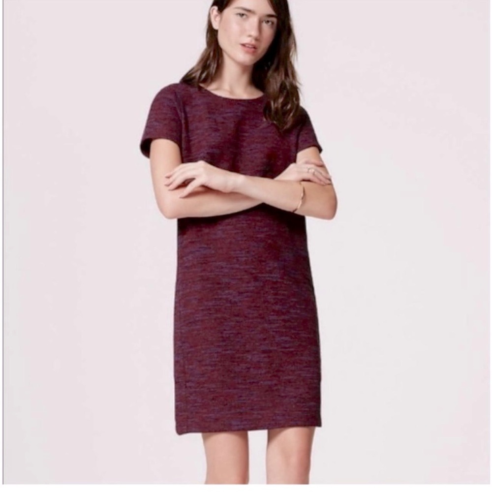 LOFT Maroon & Purple Tweed Dress size Medium